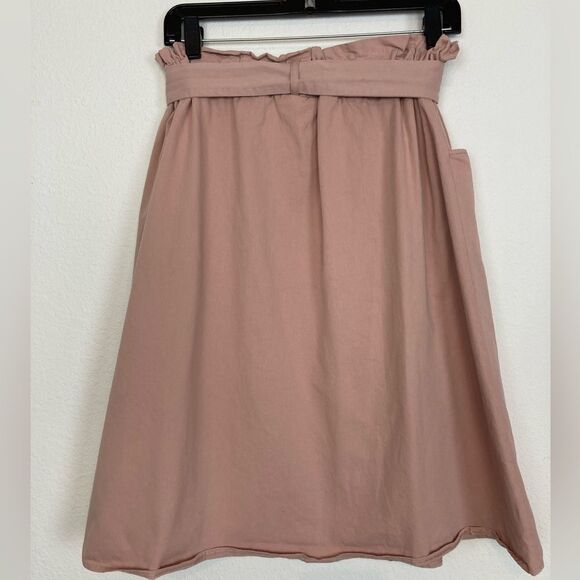 Sadie & Love Belted A-line cotton skirt w/ elastic paper bag waist & pockets - Picture 3 of 9